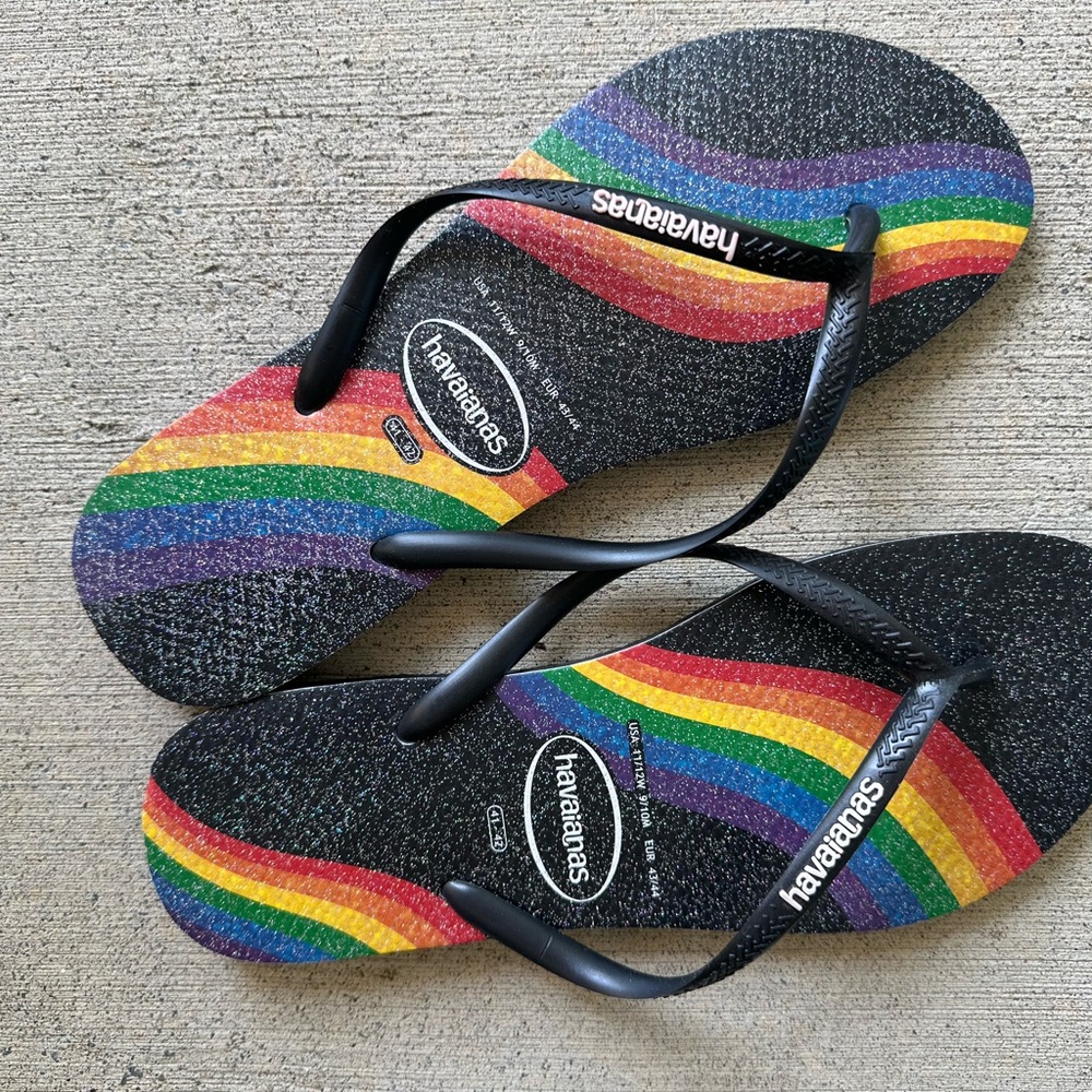 Havaianas Multicolor Striped Flip Flops with Black Straps
